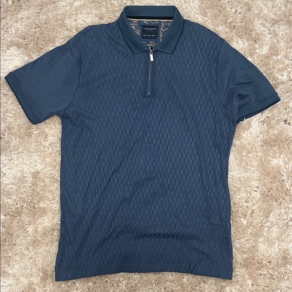 Denim & Flower Blue Textured Polo Shirt